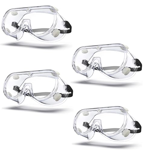 Anti-fog Safety Goggles ANSI Z87.1,Adjustable Chemistry Lab Goggles Over Glasses - color: Transparent 4pcs