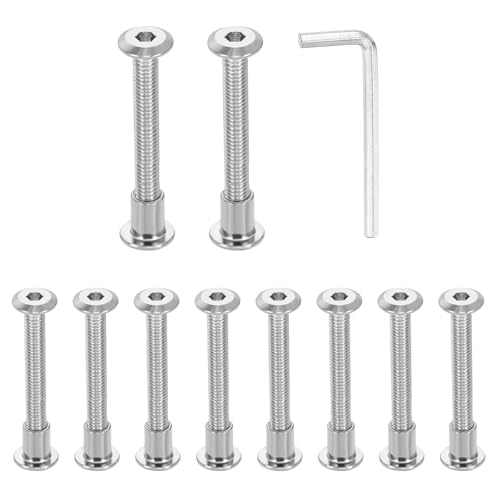HARFINGTON 10 Set M6x50mm Hex Drive Socket Cap Bolt and M6x10mm Nuts with M4 Hex Wrench, Furniture Connector Bolts and Screws for Furniture Countersunk Belt, Silver - size: M6x50mm, M6x10mm