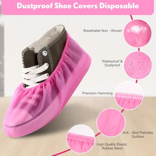 Vabean 1000 Pcs Disposable Shoe Covers Non Slip Dust Proof Boot Cover, Pink - color: Pink