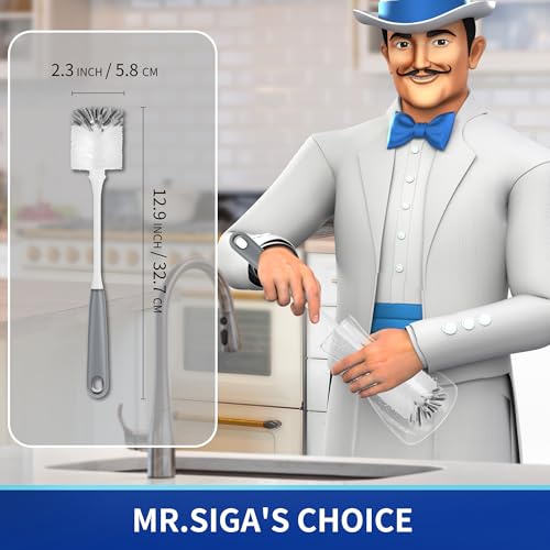 MR.SIGA Long Handle Bottle Brush, Non-Scratch Water Bottle Brush Cleaner - color: Gray