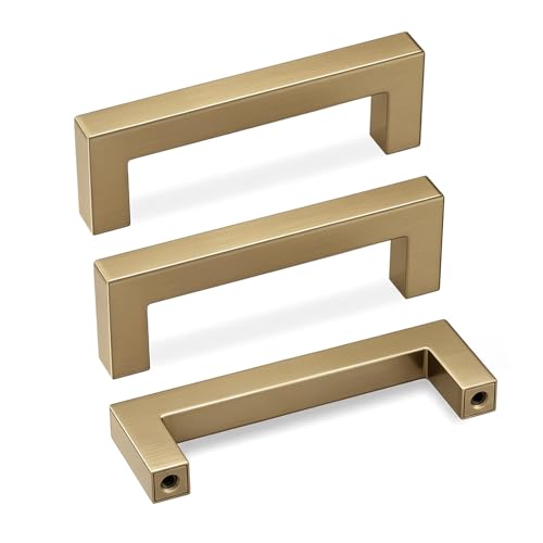 Goldenwarm 25 Pack 3 Inch Champagne Bronze Cabinet Pulls Square Handles - color: Champagne Bronze, size: 3in Hole Centers