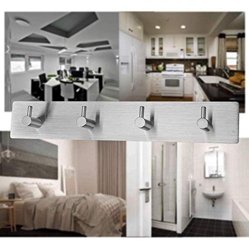 Self Adhesive Stainless Steel Hooks, Wall Mount Heavy Duty Hanger (4 hooks) - color: 4 Hooks