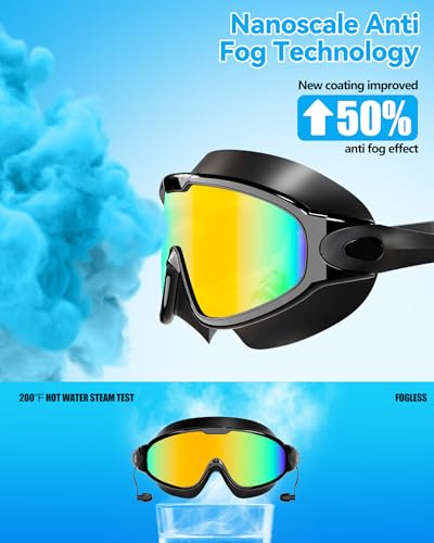Aegend New Adult Wide View Swim Goggles, Anti-Fog/UV No Leak Swimming Goggles with Ear Plugs for Men & Women - color: Bright Orange & Aqua