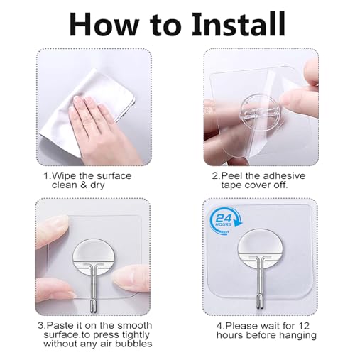 JINSHUNFA Adhesive Wall Hooks No Drill Clear Heavy Duty,13LB Sticky 8 Pack - color: Clear, size: Medium 8 Pcs