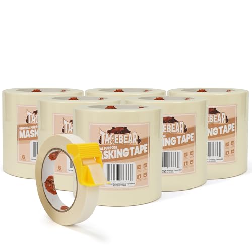 TAPEBEAR Masking Tape with Dispenser 0.7" x 60Yards Beige White - size: Dispenser/0.7" x 60Yards x 36Rolls