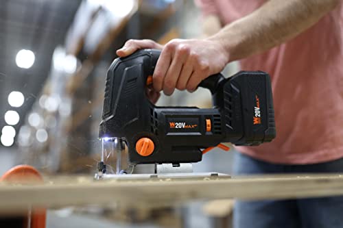 WEN Cordless Jigsaw, Brushless with Auto-Speed, 20V Max 4.0Ah Lithium Ion Battery, and Charger (20670) - size: Handheld, style: Brushless Auto-Speed