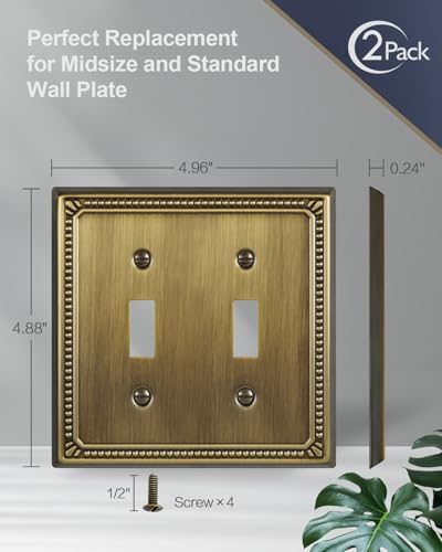 Switch Plates Outlet Covers, 2-Pack Antique Brass Metal Wall Plates - color: Antique Brass, size: 2 Toggle 2PK