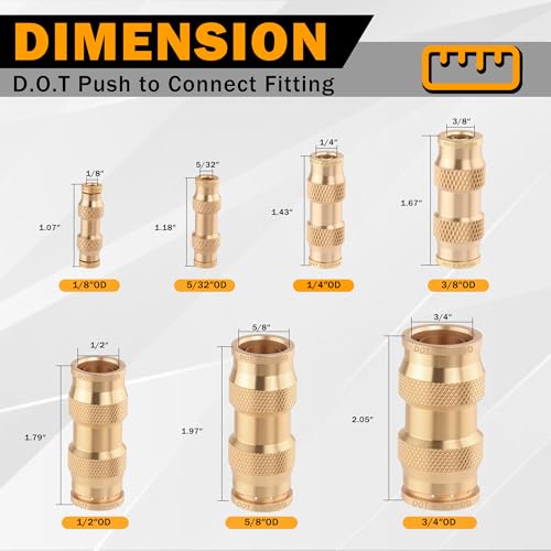 5PCS 1/2" Air Brake Line Fitting, DOT Brass Quick Push to Connect - color: 5PCS-DOT Push-to-Connect, size: 1/2" Od