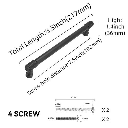 10 Pack 7.5 inch(192mm) Matte Black Kitchen Cabinet Handles Knurled Cabinet Pulls Black Drawer Pulls Kitchen Cabinet Hardware Dresser Handles - color: Matte Black, size: 7-1/2" Hole Center