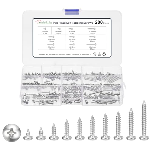 METALLIXITY Phillips Pan Head Self Tapping Screw M3 200Pcs - color: Silver tone, size: M3x4,6,8,10,12,14,16,18,20,25mm
