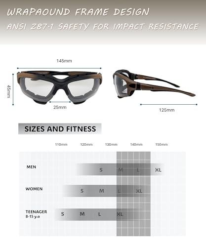Powersports Safety Goggles, ANSI, Zero‑Pressure, Durable Anti‑Fog, Riding, Hunting Shooting, Fit Men and Women - color: Cocal-black