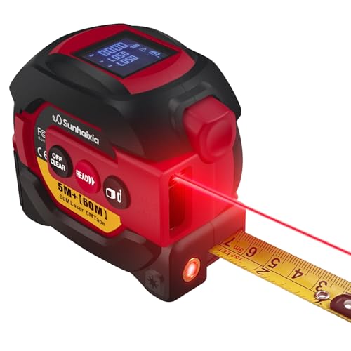 Laser Tape Measure 3 in 1 with Laser Level Crosshairs |196ft/60m LCD - color: Red