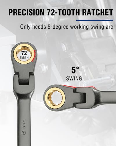 WORKPRO 8 mm Flex-Head Ratcheting Combination Wrench, Nickel Plating - size: 8 mm, style: Nickel Plating