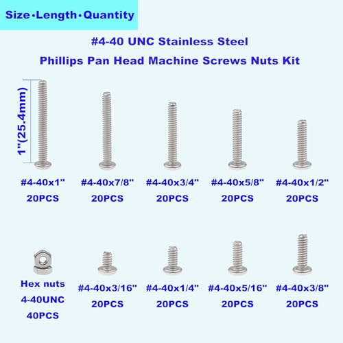 #4-40 UNC 304 Stainless Steel Phillips Pan Head Screw & Hex Nut Kit - size: #4-40UNC