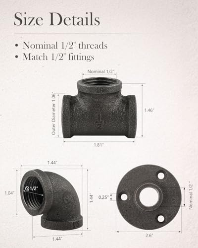 30 Pack 1/2 Inch Cast Iron Pipe Fittings with Elbows Tees Flanges - size: 1/2 Inch