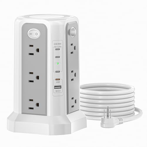 PASSUS PD 65W USB C Fast Desktop Charging Station Tower Power Strip - color: Gray White-4C1A