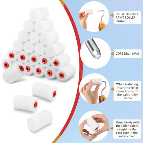 40 Pcs 2 Inch Foam Paint Roller, Small Paint Rollers, Sponge Roller Refills