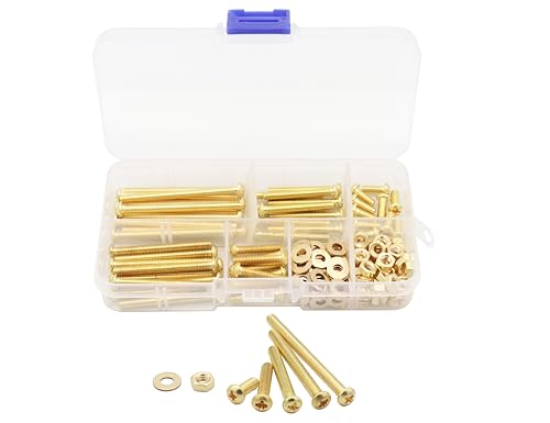 LBY 160pcs Machine Screws Assortment Kit, M4 Phillips Pan Head Bolts, 5 Sizes (with Nuts and Flat Washers), Copper (Yellow) - size: M4