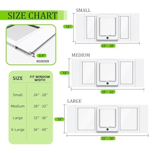 Cat Door for Window, Aluminum Cat Door Window Insert with 4 Secure Lock Modes, Magnectic Closure for Cats, Fit Window Width 36"-40", White - size: Extra Large