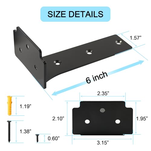 Floating Shelf Brackets,10 Pack Heavy Duty L Brackets for Shelves, 6 Inch Black Stainless Steel Countertop Support Brackets,Wall Mounting for Wood - size: 6 Inch, style: Black 10 Pack