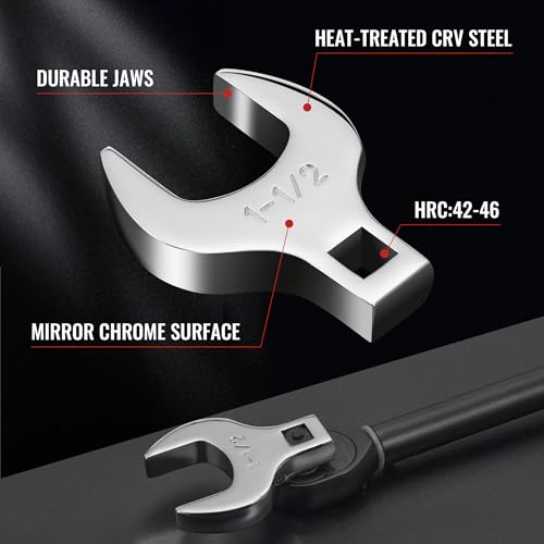 1/2'' Full Polish Drive Jumbo Crowfoot Wrench, Open End Wrench, SAE, 1-1/2'', CR-V Steel, Tools for Mechanics Maintenance or Repairs, Access Fasteners in Tight Spaces Work Hard-To-Reach Areas - size: SAE-1-1/2''