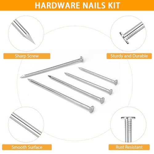 460pcs Hardware Nails Assortment Kit, Stainless Steel 304 Nails Kit, Wall Nails Kit,5 Size Picture Hanging Nails, Wood Nails, Finishing Nails(0.5inch,1inch,1.5inch,2inch,3inch) - size: 460pcs Nails Kit