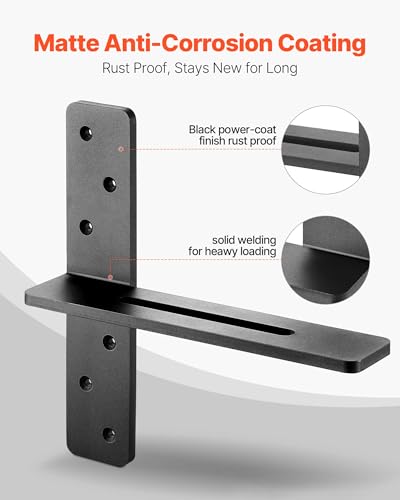 VEVOR T Shelf Brackets, 200 lbs Capacity, 2 Pcs, 12 inch Solid Steel Heavy Duty with Screws for Floating Shelves, Countertop Support Hardware - size: 12x2.89x12 in