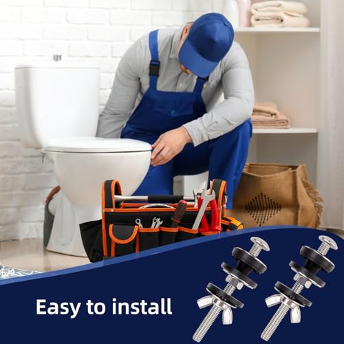 2 Pcs Toilet Tank Bolts Replacement Kit Toilet Tank to Bowl Bolts Heavy Duty Stainless Steel Universal Toilet Seat Bolts and Nuts Toilet Seat Screws and Nuts with Rubber Washers Gaskets (Silver)