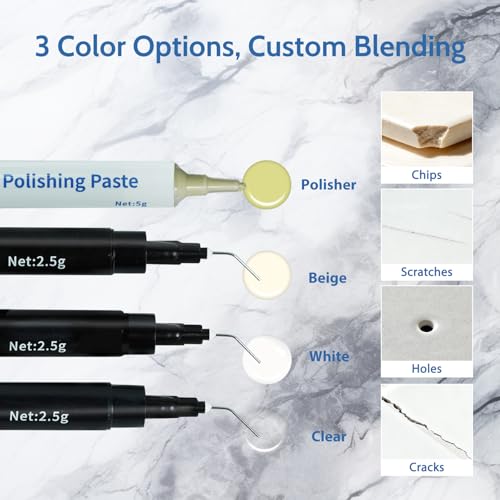 Quartz Countertop Repair Kit, Granite & Marble Repair Kit, 30s Quick-Drying Repair Chip for Edge Chips, Cracks, Scratches and Holes on Ceramic Tile, Bath Tub, Sink and Other Stone Surfaces - size: 0.09 Fl Oz (Pack of 3)