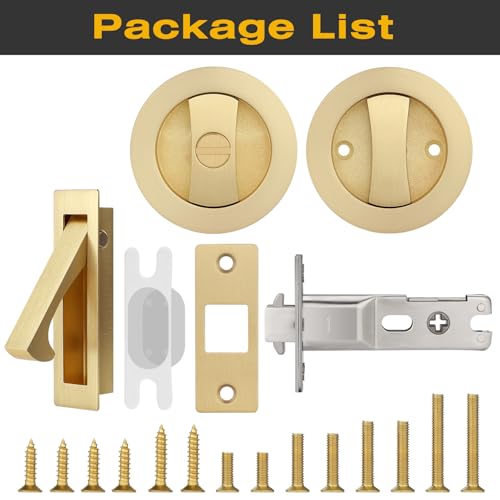 EHOMEWARE 1 Pack Brushed Gold Pocket Door Lock with Edge Pull, Satin Brass - color: Satin Brass, size: Privacy + Pull B