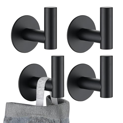JQK Self Adhesive Towel Hook Black, No Drill Stick on Coat Robe Clothes Wall Hook for Bathroom Kitchen Garage 2 Pack, 304 Stainless Steel Matte Black, ATH110-PB-P4 - color: Matte Black, size: 4 Pack