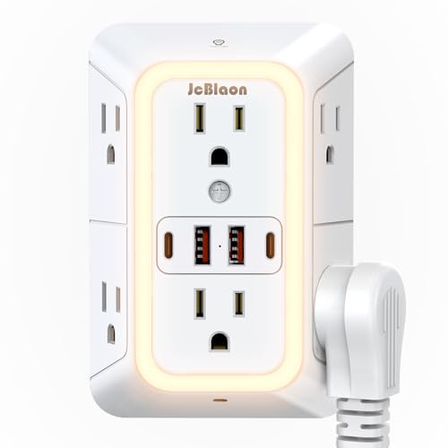 Wall Outlet Extender with Night Light, Power Plug Adapter Multi Plug Outlet Surge Protector with 4 USB Charging Ports (2 USB C), Adapter Spaced Outlets for Home Travel Office-ETL - color: White with Night Light