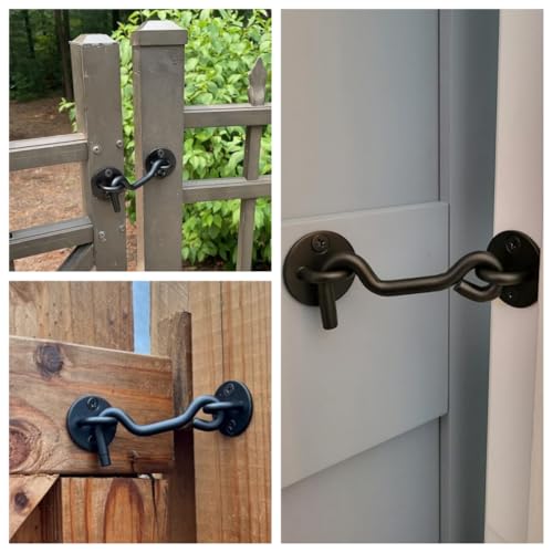 Raswik 4" Privacy Hook and Eye Gate Door Latch, Easy Barn Door Lock, Black | Solid 5/16" Iron Rod, 2-Layer Powder Coating, Quick Locking for Sliding Barn, Pocket, Closet, Screen Doors, Indoor/Outdoor