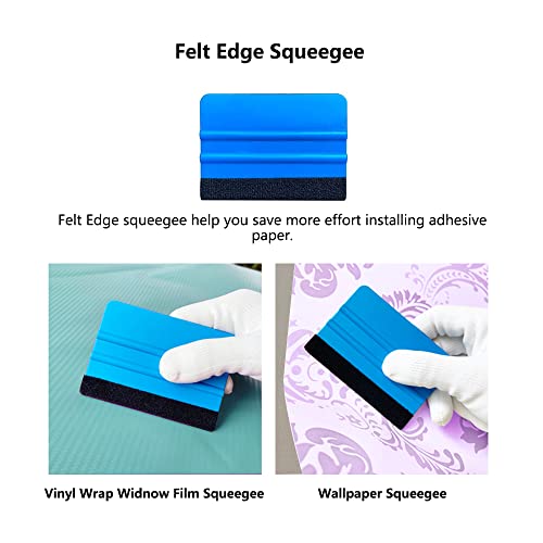 10 Pcs Wallpaper Smoothing Tool Kit- Red Squeegee, Blue Felt Edge Squeegee,Craft Knife, Blades Replacement for Wallpaper Contact Paper Application, Home Decor, Window Tint, Car Wrap Film, Craft Vinyl