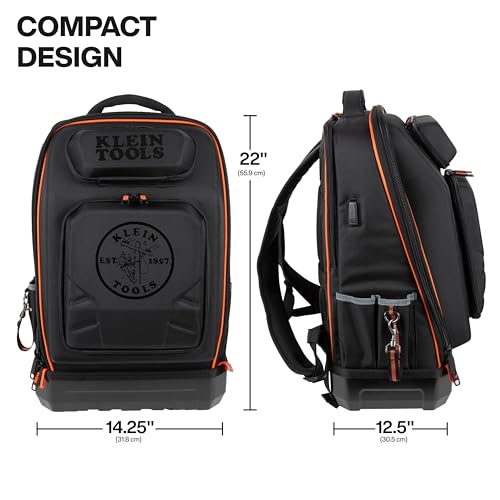 Klein Tools 62809MB MODBox Hard Shell Backpack with Protective Front Shell, 40 Pockets, Laptop Sleeve USB-C Port, MODBox Compatible, Heavy Duty - size: Hardshell Backpack