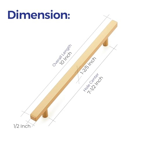 Ravinte Champagne Gold Handles Square Cabinet Hardware 10 Inch 10 Pack - size: 10" Hole Center