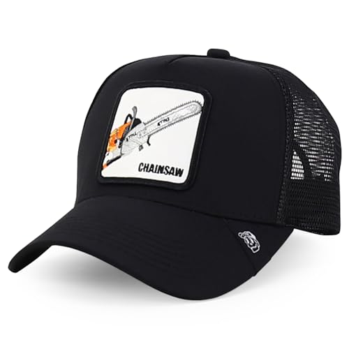 Trendy Apparel Shop 5 Panel Structured Tool Theamed Design Trucker Cap - color: Chainsaw Black