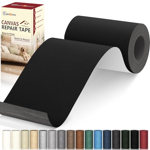 Cahomo Canvas Repair Tape 4x70 inch, Self Adhesive Canvas Fabric Tape, Canvas Fabric Patch Tape Kit, Fabric Repair Tape for Canvas Sofas, Headboards, Chairs, Curtains - Black - color: Black, size: 4x70 inch
