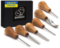 BeaverCraft Wood Carving Gouges Kit SC05 - Wood Carving Chisels Set with Palm Gouge & Flat Straight Chisel, Rounded Short Bent, V-chisels - Whittling Knives, Tools for Beginners and Profi Carvers