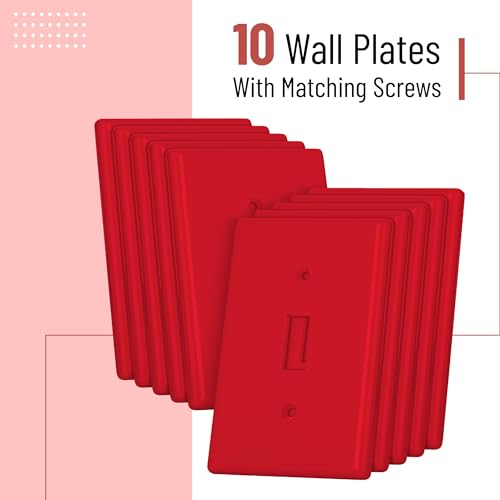 Bates- Light Switch Plates, 10 Pack, Red, Light Switch Cover Plate, Single Switch Plate Cover - color: Red, size: 10 Pack, Standard-Size