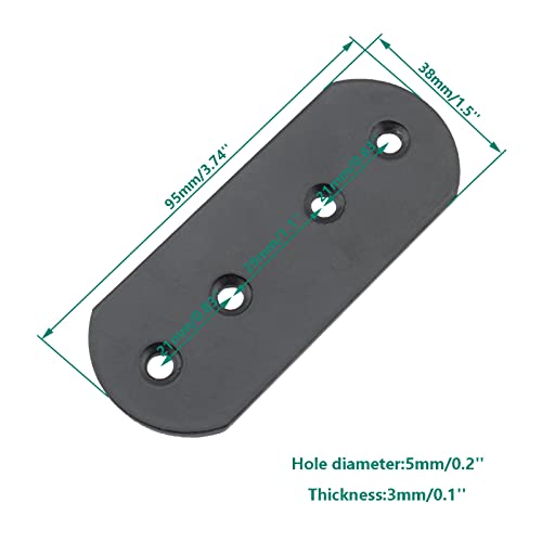 4 Pack Flat Mending Plate for Wood, ULIFESTAR Black Iron Flat Straight Brace Brackets Metal Repair Fixing Wood Brace Joining Plates Connector for Repairing Wooden Furniture with Mounting Screws - size: 3.7 x 1.5 x 0.12 inches