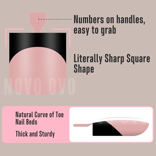 NOVO OVO Halloween Black French Tip Toe Nail Tips Press on, BABY PINK Sharp Square Pre-Designed Soft Gel False Toenail Extension, Medium Wide Fake Toenails, Full Cover Acrylic for DIY 15 Sizes 240 pcs - color: Sharp Square Black French Tip Baby Pink