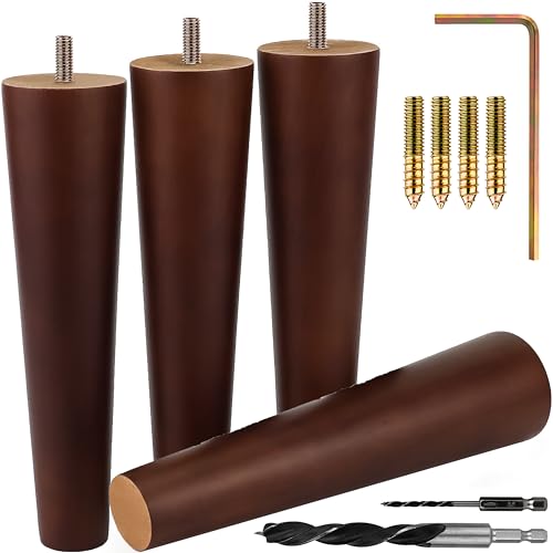 Airy Abode Premium Walnut Wood Furniture Legs (Full Install Kit) - Pick Your Size and Color - color: Brown, size: 8 Inches