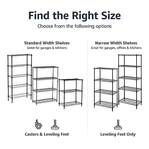Amazon Basics 4-Shelf Heavy Duty Garage Shelving Storage Unit on 3" Wheel Casters, Adjustable Metal Wire Rack with Leveling Feet, 36" x 14" x 57.75", Black - color: Black, size: 36" L x 14" W x 57.75" H, style: 4 -Shelf