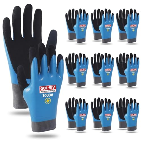 1000V Insulated Gloves, ASTM D120, 10 Pairs, Large - color: Blue-10pcs, size: 1000V-Large