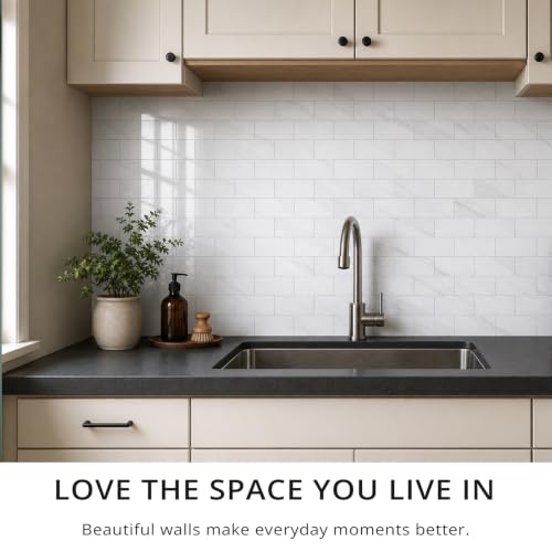 StyloVue 100 Pieces Peel and Stick Backsplash for Kitchen, 3" x 6" PVC Subway Tile, 2026 Upgraded Sparkle White Marble, Stick on Wall Tile for Kitchen, Bathroom, Fireplace, RV - color: Sparkle White Marble