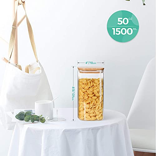 ComSaf Glass Storage Containers with Lids 1.6 Qt, Set of 3 Food Storage Jar | Square Kitchen Canisters, Glass Pantry Jars, Pantry Organizers, Dry Food Storage, Tea, Oat, Spice, Coffee, Cereal, BPA Free - size: 1.6Qt*3