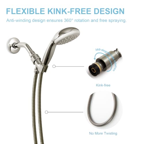 OFFO Shower Hose, 120 in Brushed Nickel Kink Free Stainless Steel Shower Hose Attachment Electroplating Handheld Head Flex Hoses Extension with Brass Insert & Nut for Pet Bathing Cleaning - color: Brushed Nickel, size: 120 in