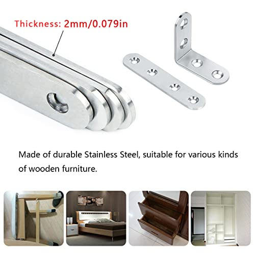 Mending Plate 40 PCS Stainless Steel Straight Joining Brace and Corner Bracket with Screws 2 in 3 in Flat Repairing Fixing Plates with 0.8 in 1.6 in L Shelf Bracket Corner Brace - style: Silver Straight & Corner with Screws