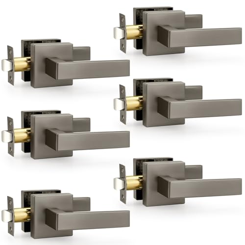 Probrico Passage Gunmetal Black Closet Door Handles, 6 Pack Interior Non-Locking Zinc Alloy Lever, Reversible for Right & Left Side - color: Gunmetal Black